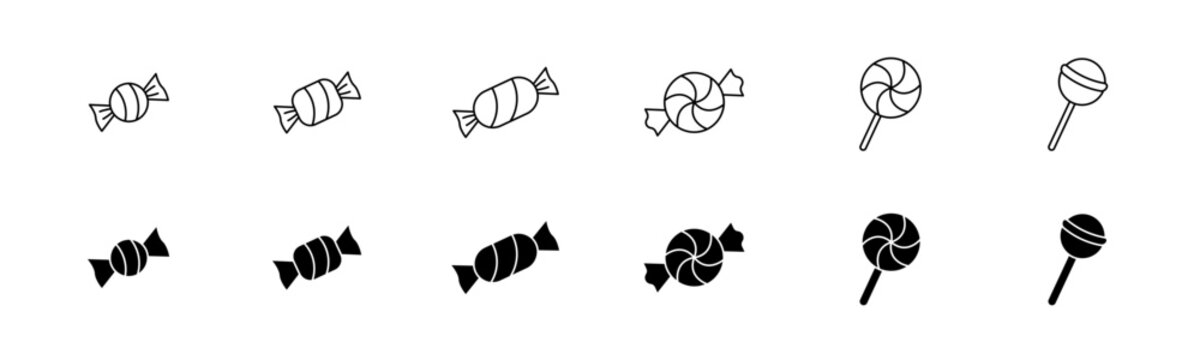 Candy icon set. Line and glyph candy sweet. Lollipop symbol