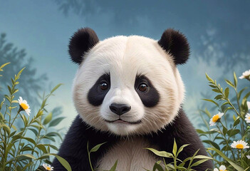 Obraz premium Panda bear close up on nature background