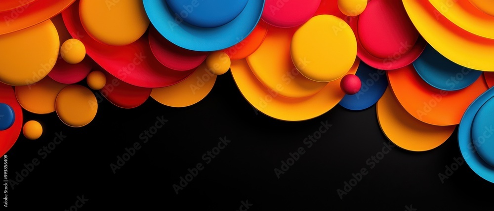 Poster a vibrant abstract background featuring colorful circles and geometric shapes against a dark backdro
