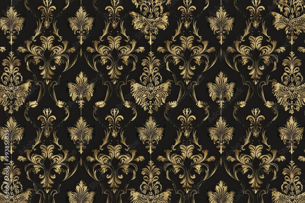 Poster regal damask seamless tableau with glimmering onyx patterns and classic geometric repeat print