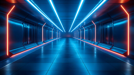 Futuristic Corridor with Neon Lights 3D Render