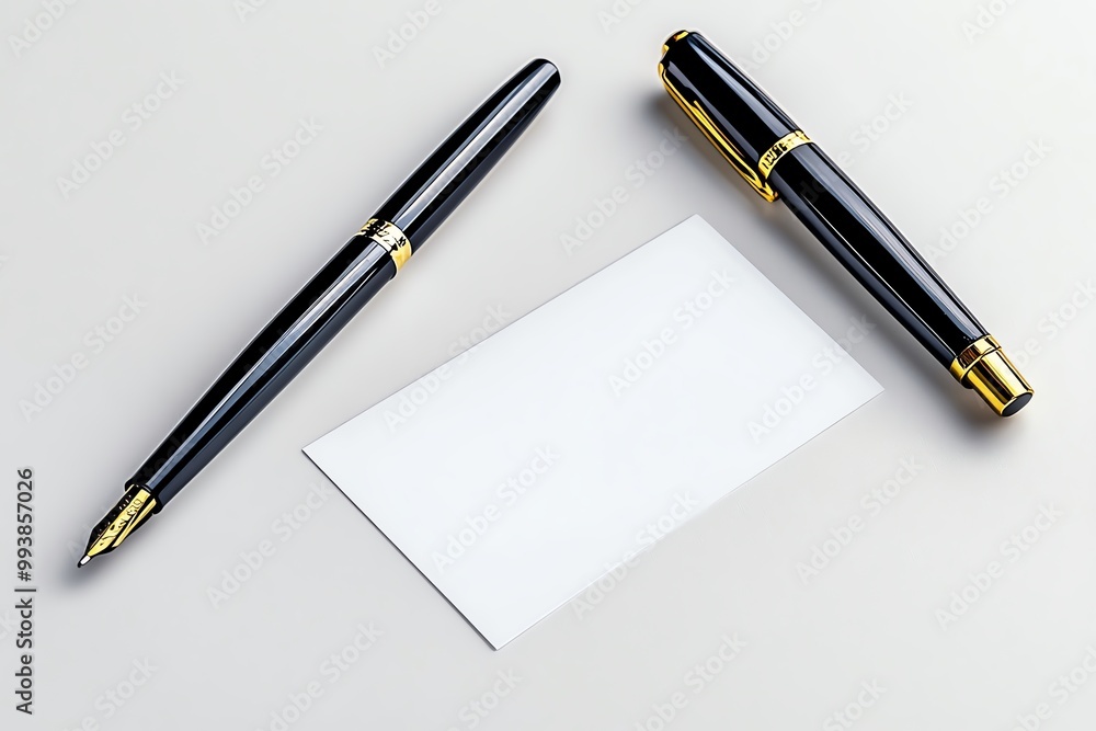 Poster A blank library card and a simple pen, placed on a clean white surface, representing the process of borrowing books