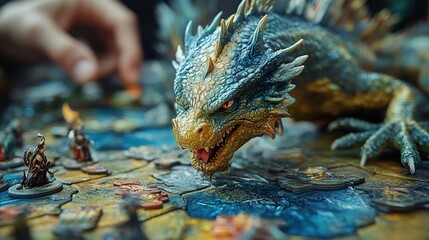 Dragon Miniature Figure on a Fantasy Tabletop Game Board