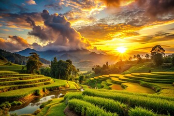 Fototapeta premium Beautiful golden hour landscape photography showcasing nature's stunning colors and serene ambiance