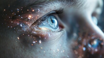 Captivating close up portrait with a galaxy reflected in eyes, showcasing cosmic beauty