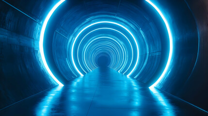 Blue Neon Lights in a 3D Tunnel - Abstract Background Illustration
