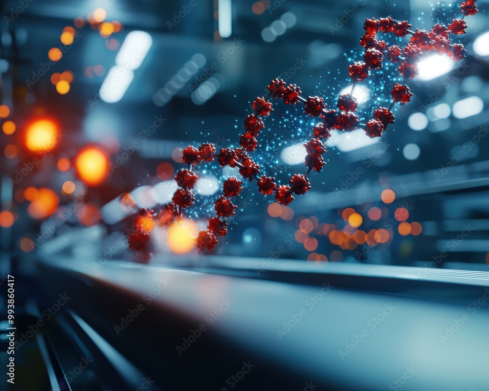 Aufkleber abstract representation of molecular structure with vibrant colors in a futuristic setting, symboliz