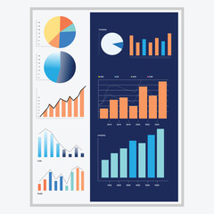 An infographic illustration displaying various charts and graphs colorful vector illustration