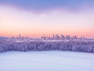 Generate AI.  Landscape of the city on the winter season. wallpaper with AI.