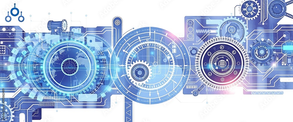 Poster abstract futuristic technology background with gears and engineering elements vector illustration on