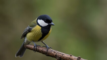 Great tit perched on a branch with a blurred background.
