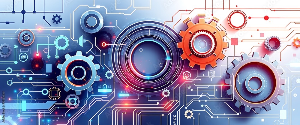 Poster abstract futuristic technology background with gears and engineering elements vector illustration on