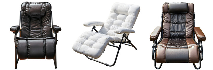 Zero gravity chair ergonomic support reclining position isolated on white and transparent background