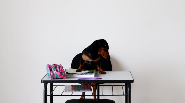 cachorro fofo estudante em carteira escolar 