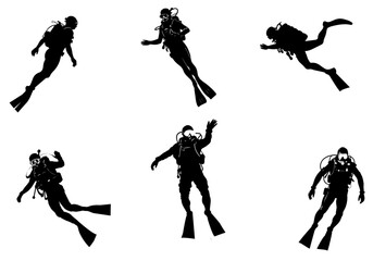 Set of diver posing and under water