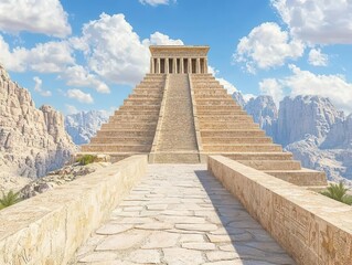 Fototapeta premium Ancient Mesopotamian ziggurat, stepped pyramid temple
