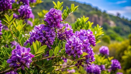 Obraz premium Beautiful Texas Mountain Laurel Blooms in a Natural Setting Showcasing Vibrant Purple Flowers