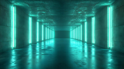 3D Render - Neon Lights in a Grungy Tunnel