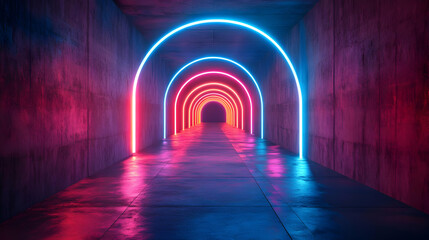 Neon Lights Tunnel 3D Illustration