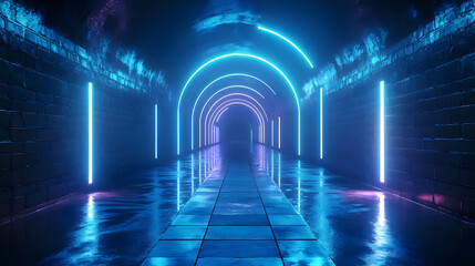 Obraz premium Neon Lights Tunnel 3D Illustration