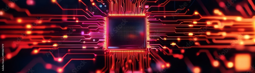Aufkleber futuristic electronic circuit design with a glowing microchip, representing advanced technology and 