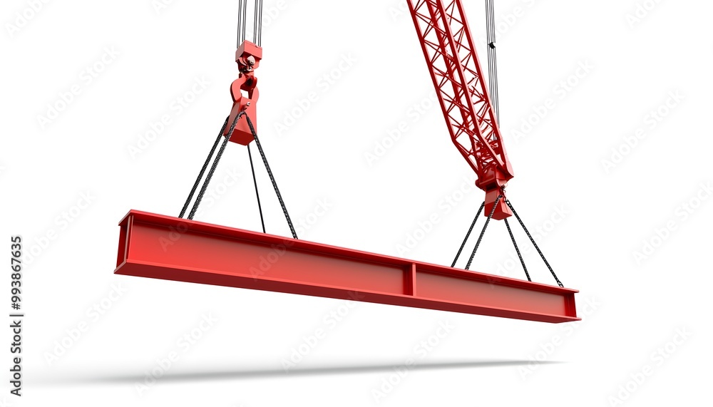 Poster industrial bridge construction with cranes lifting beams, detailed framework and infrastructure deve