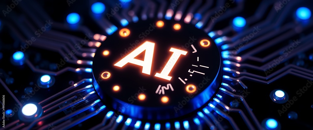 Poster a glowing chip with the letters 