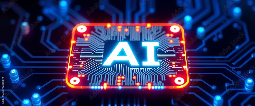 Poster a glowing chip with the letters 