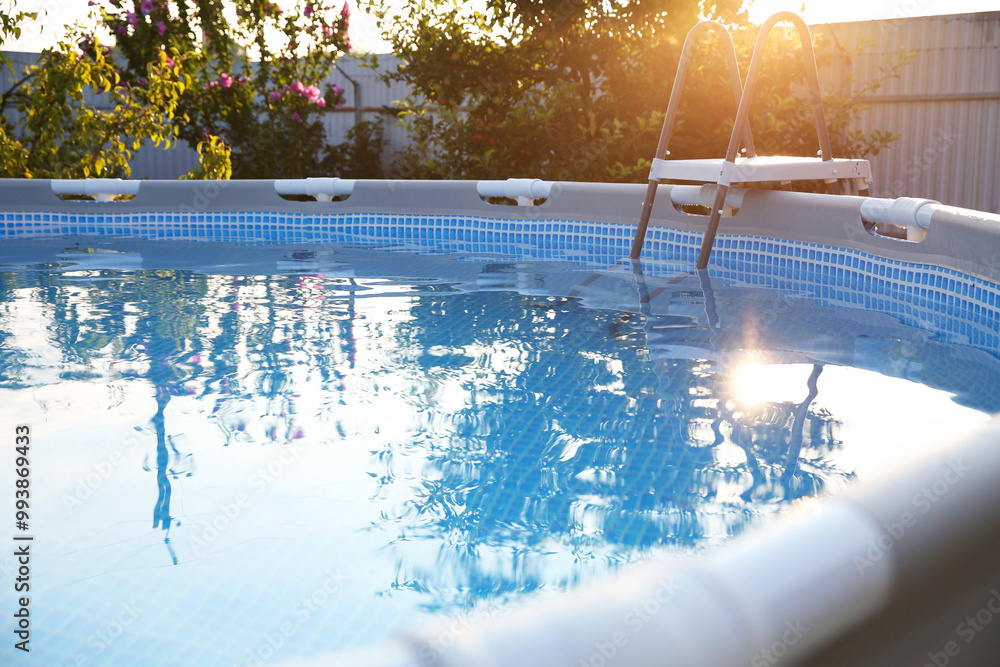 Canvas Prints Above ground swimming pool outdoors on sunny day, closeup