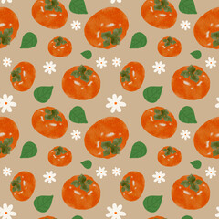 Persimmon pattern print. Seamless pattern. Persimmon watercolor. Pastel wallpaper. seamless pattern with persimmon
