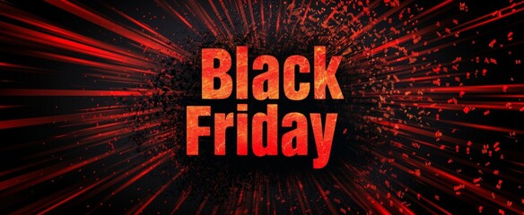 Abstract dynamic background with a BLACK FRIDAY text. Concept of holiday shopping, retail sales, discounted deals. Banner