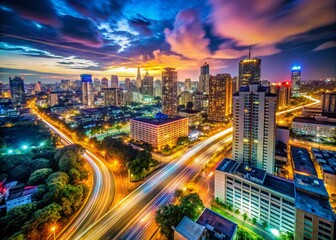 Fototapeta premium Blurry Urban Landscape with Soft Focus Lights Creating a Dreamy City Atmosphere at Nighttime