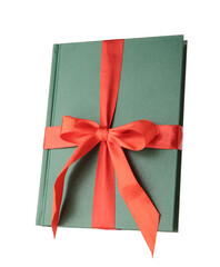 Book with ribbon as gift isolated on white