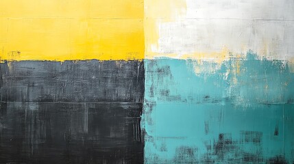Naklejka premium Abstract wall with yellow, white, black, and blue paint.