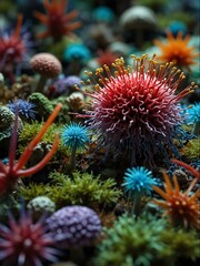 Intricate world of microscopic creatures in a vibrant biome.