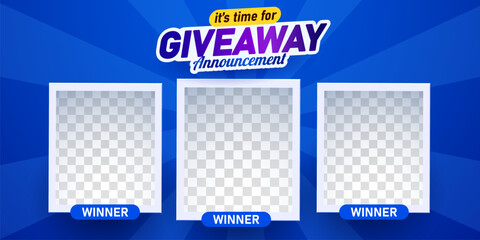 Giveaway winner announcement social media post template. Giveaway winner announcement with three winners.