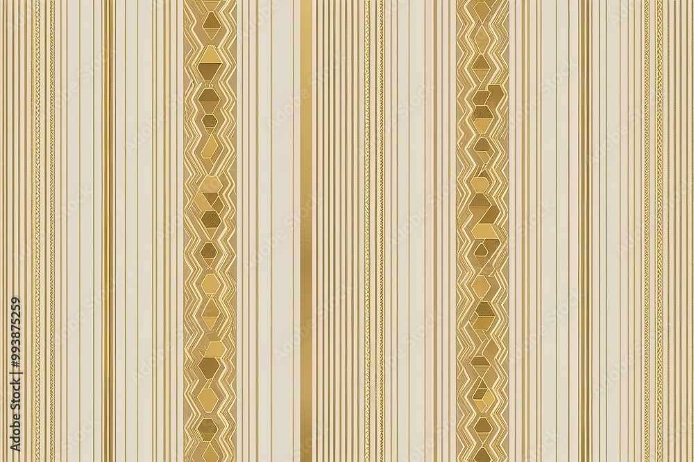 Poster stylish seamless geometric print featuring golden hexagons and detailed striped patterns on a light 