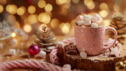 Cozy Hot Chocolate with Marshmallows and Festive Decorations
