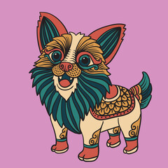little wolf ornament illustration with lines and colors vector illustration