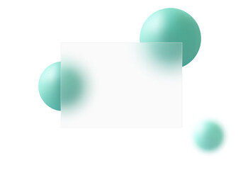 Glass morphism style website landing page template. White color template. Horizontal presentation screen with glass overlay effect on gradient spheres.