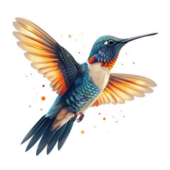 Obraz premium Minimal flat vector illustration of a hummingbird in flight, white background. 