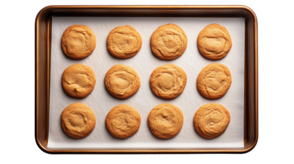 Baking sheet with cookies on parchment isolated on transparent background