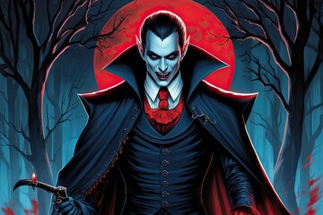 Enigmatic Vampire Figure in Eerie Gothic Art Illustration