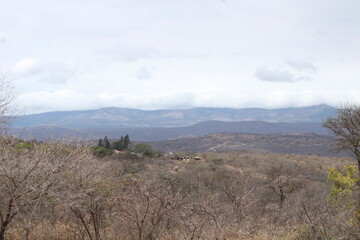 dry arid land with mountains in the background in Mpumalanga province South Africa