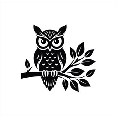 Owl on a tree silhouette vector illustration 