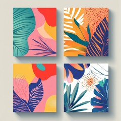 set of  4 frame  Modern Abstract Covers Set Featuring Colorful Geometric Backgrounds - Minimalist Design Vector Illustration