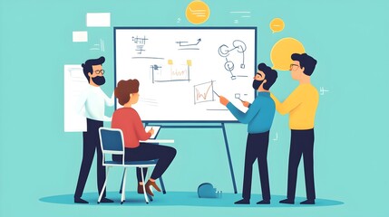 Business Team Discussing Strategy Using Whiteboard in Office