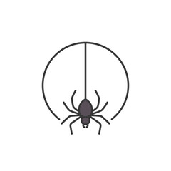Spider Logo in Circle. Hanging Spider without Web Icon for Halloween Decoration Store.