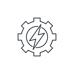 Gear with charge. Power mechanism.Vector linear icon isolated on white background.