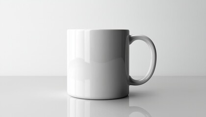 Obraz premium A clean, empty white mug on a pristine surface, perfect for showcasing designs or branding in a minimalist setting.